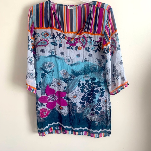 Coldwater Creek 100% Silk Floral Striped Tunic Top - Picture 1 of 12